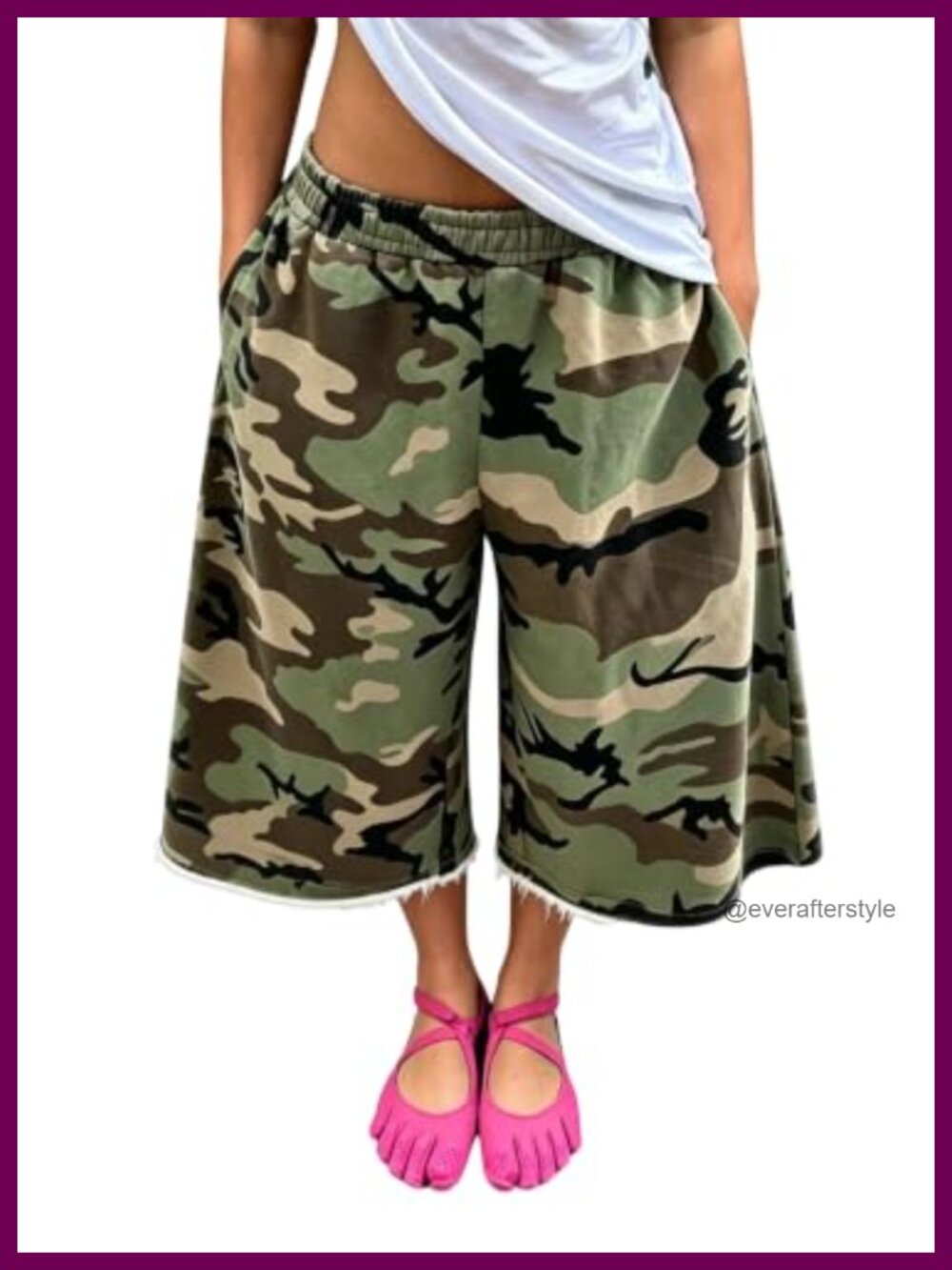 Women Wide Leg Capri Sweatpants Camo Bermuda Jorts Elastic Waist Crop